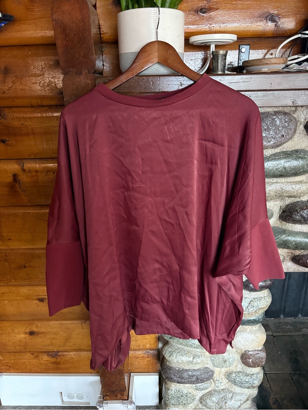 Adolfo Dominguez Burgundy Oversized Batwing Tunic Top M Viscose